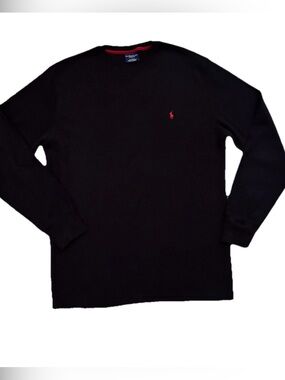 Polo Ralph Lauren Black Red Pony Soft Waffle Knit Sleep Shirt Large EUC